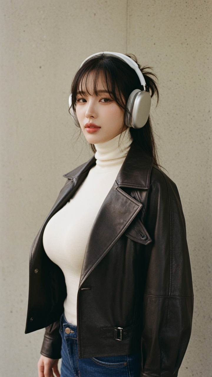 가죽 재킷에 헤드폰 하나 1