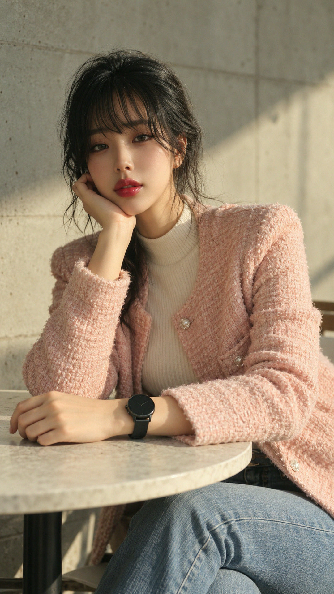 트위드 소매 끝, 검정 한 줄 1