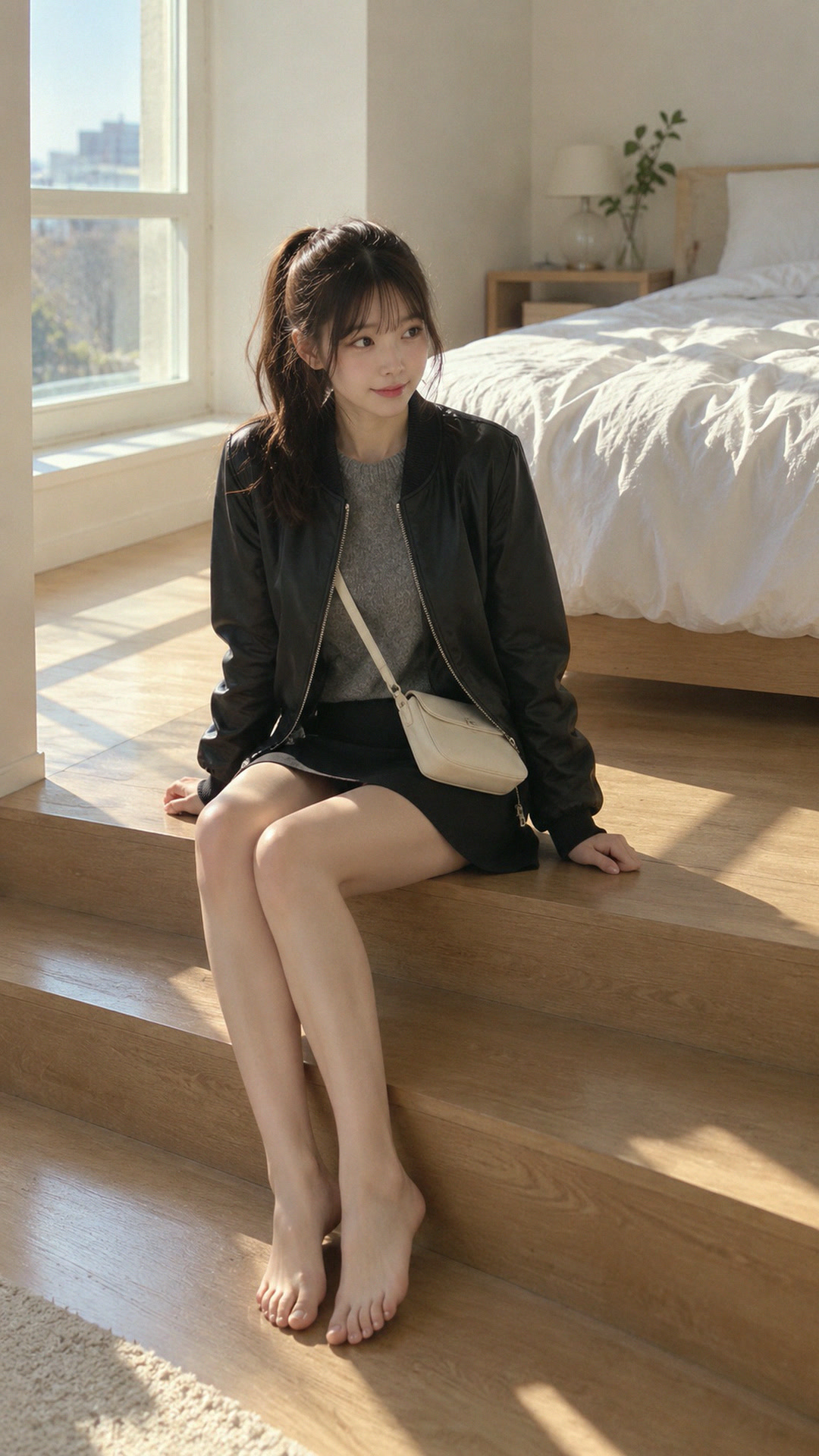 램스킨 블루종에 플리츠 미니스커트 1