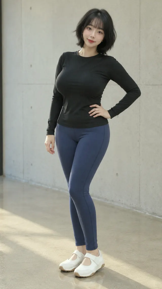 네이비 레깅스에 메리제인 운동화