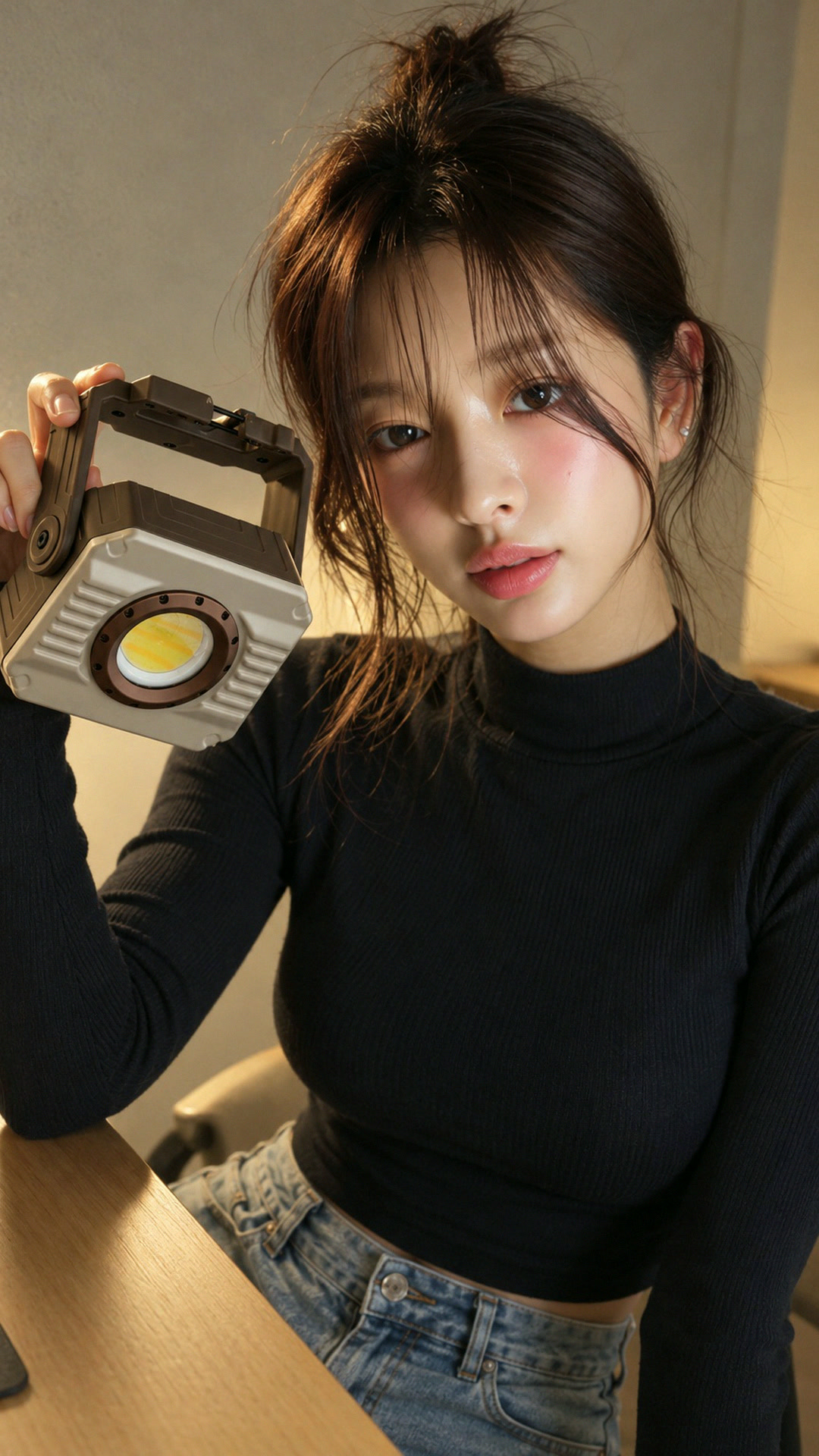 크롭 긴팔에 충전식 캠핑 랜턴 1